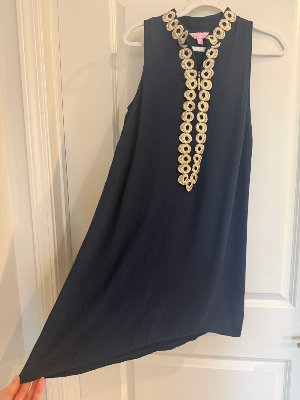Lilly Pulitzer Jane Shift Dress-Navy and Gold Trim - Picture 6 of 10